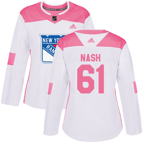Adidas Rangers #61 Rick Nash White/Pink Authentic Fashion Women's Stitched NHL Jersey